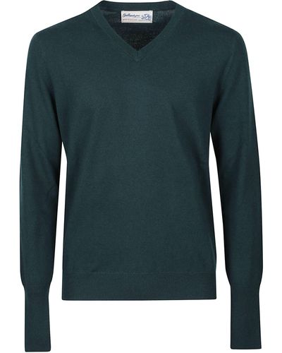 Ballantyne Plain V-Neck Sweater - Green