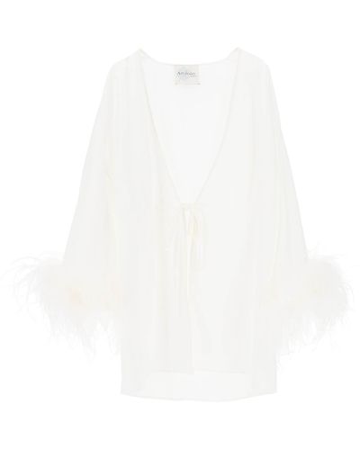 Art Dealer Iris Mini Wrap Dress With Feathers On Sleeves - White