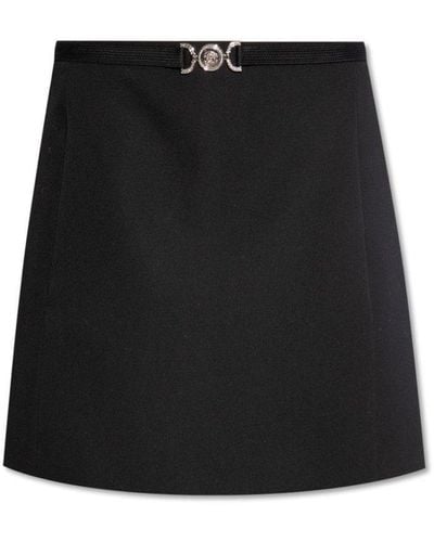 Versace Midi Skirt In Grain De Poudre - Black