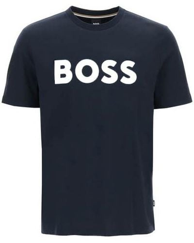BOSS Rn Relaxed Fit T-shirt With Contrast Logo - Blue