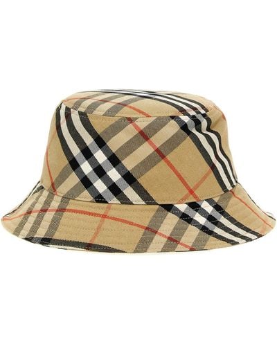 Burberry Logo Embroidery Check Bucket Hat - Green
