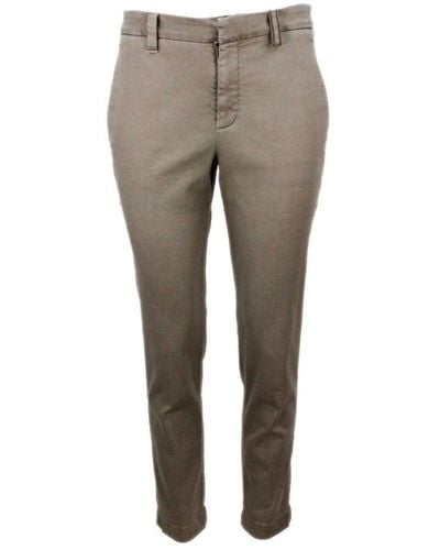 Brunello Cucinelli Cigarette Pants In Stretch Cotton Drill With Monili On The Loop - Gray