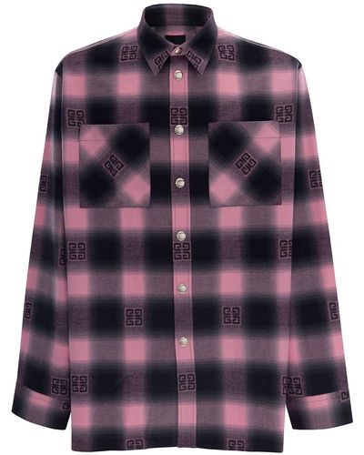 Givenchy And Black Shirt With Check Motif And 4g Print In Cotton - Purple
