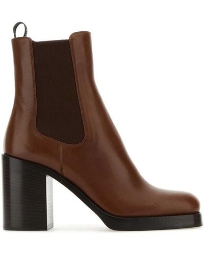 Prada Brushed Leather 85mm Ankle Boots - Brown