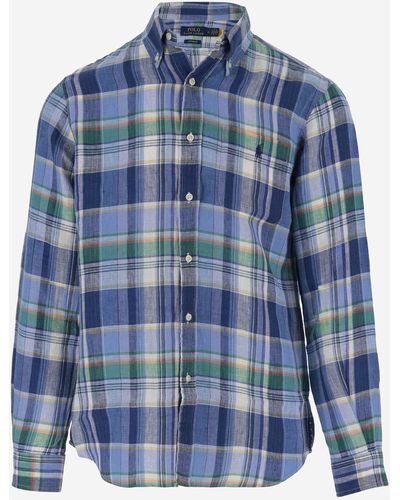 Ralph Lauren Linen Shirt With Check Pattern - Blue