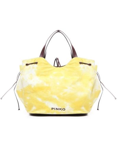 Pinko Logo Printed Drawstring Tote Bag - Yellow