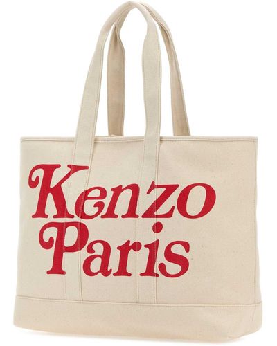 KENZO Ivory Canvas Big Utility Shopping Bag - Red