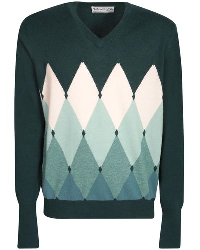 Ballantyne Diamond V-Neck/ Dark Sweater - Green
