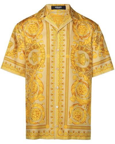 Versace 'baroque' Gold Silk Shirt - Yellow