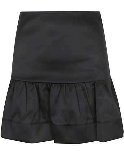 Ganni Double Satin Flounce Mini Skirt - Black