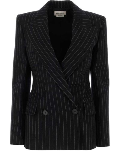 Alexander McQueen Embroidered Wool Blazer - Black