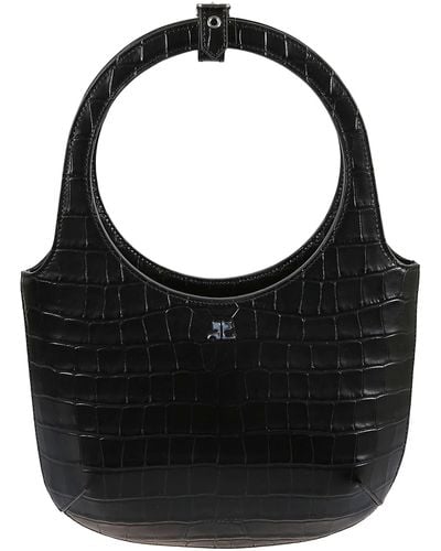 Courreges Croco Embossed Handbag - Black
