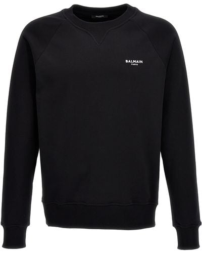 Balmain Crew-neck Sweatshirt With Flocked Logo - Black