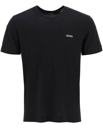 Zegna Crew Neck Jumper With Logo Embroidery - Black