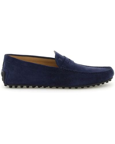 Tod's Suede Leather Gommino Driver Loafers - Blue