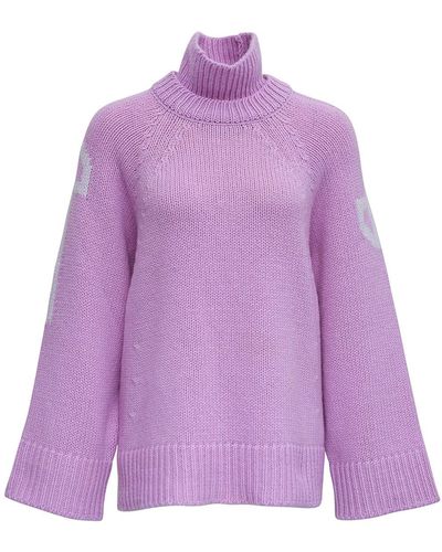 Patou Lilac Wool And Cashmere Sweater With Print - Purple