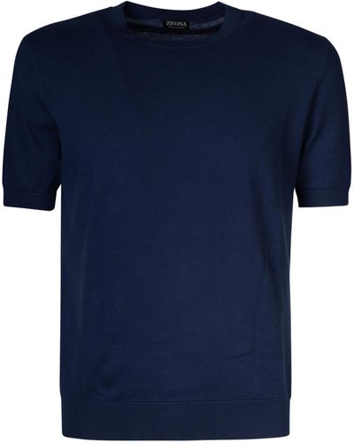 Zegna Cuffed Sleeve T-Shirt - Blue