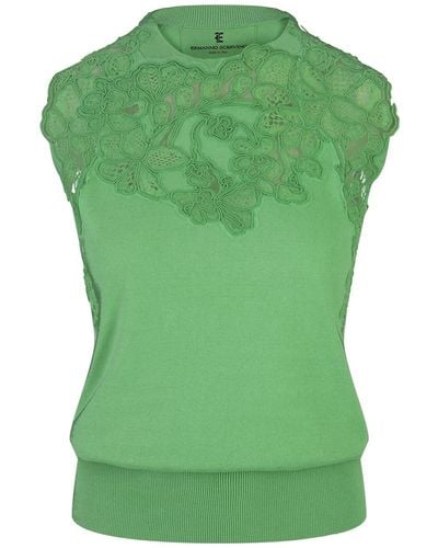 Ermanno Scervino Knitted Sleeveless Top With Lace - Green