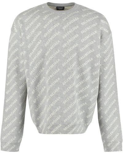 Balenciaga All Over Logo Crew-neck Sweater - Gray
