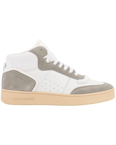 Saint Laurent Sl/80 Leather Mid-Top Sneakers - White