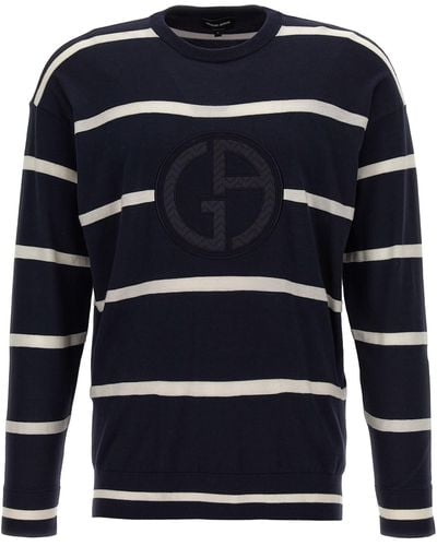 Giorgio Armani Logo Embroidery Sweater - Blue