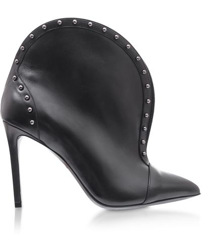 Balmain Iren Leather Pointed Toe High Heel Booties W/studs - Black