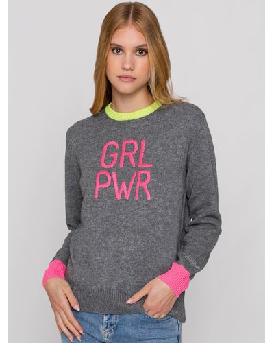 Mc2 Saint Barth Woman Sweater Girl Pwr Fluo Embroidery And Fluo Details - Gray