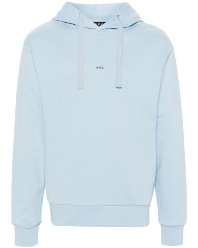A.P.C. Logo Embroidered Drawstring Hoodie - Blue