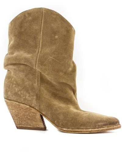 Elena Iachi Suede Texan Ankle Boots - Natural