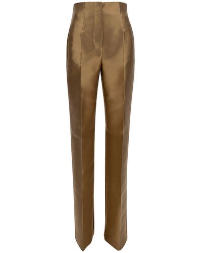 Alberta Ferretti 'mikado' Beige High-waisted Pants In Satin Fabric Woman - Natural