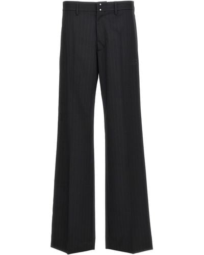 MM6 by Maison Martin Margiela Pinstriped Logo Embroidery Pants - Black
