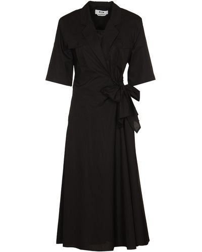 MSGM Bow Detail Flared Long Dress - Black