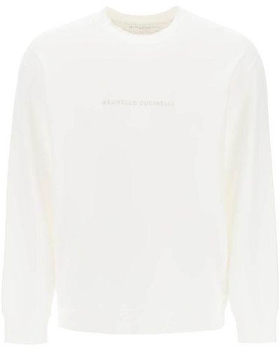 Brunello Cucinelli Crew Neck Sweatshirt With Logo Embroidery - White