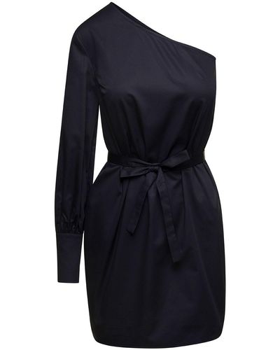 Douuod Mini One-Shoulder Dress With Waist Belt - Blue