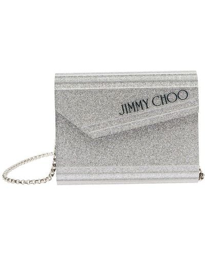 Jimmy Choo Compact Clutch Bag With Chain And Logo Detail - Grey