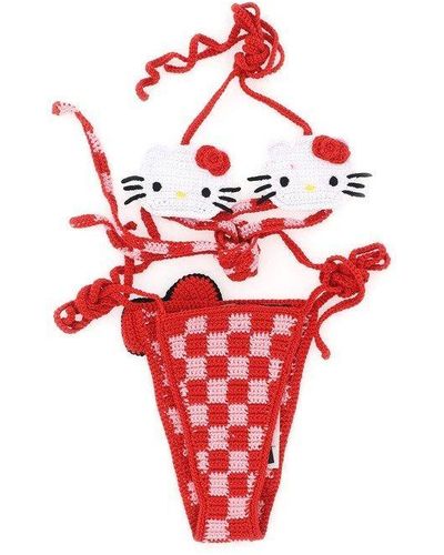 Gcds Hello Kitty Crochet-knit Halterneck Bikini - Red