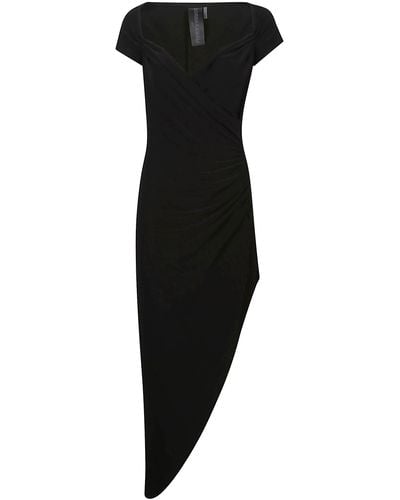 Norma Kamali Cap Sleeve Sweetheart Side Drape Dress - Black