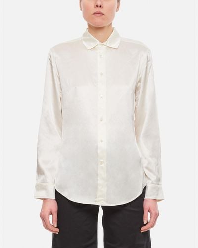 Ralph Lauren Long Sleeve Button Front Silk Shirt - White