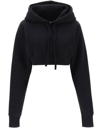 MM6 by Maison Martin Margiela Cropped Hoodie With Numeric Logo - Black