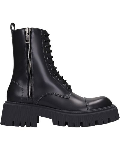 Balenciaga Tractor Bootie Combat Boots In Grey Leather - Men