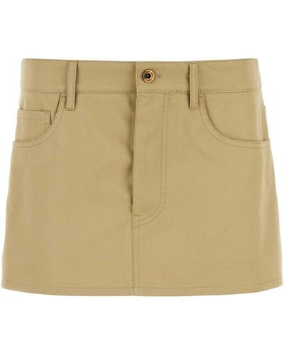 Miu Miu Camel Cotton Mini Skirt - Natural