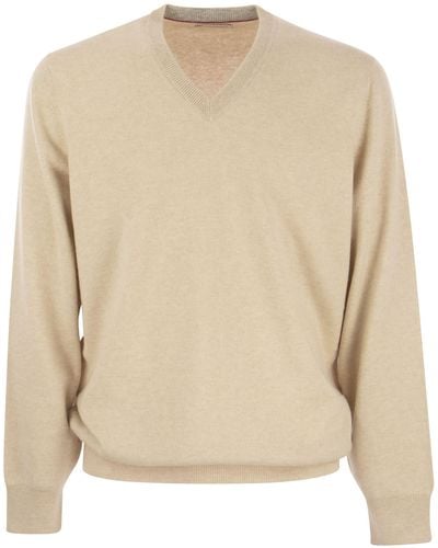 Brunello Cucinelli Cashmere V-neck Sweater - Natural