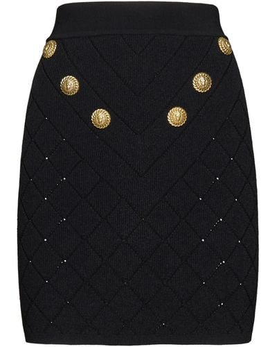 Balmain Buttoned Knitted Mini Skirt - Black