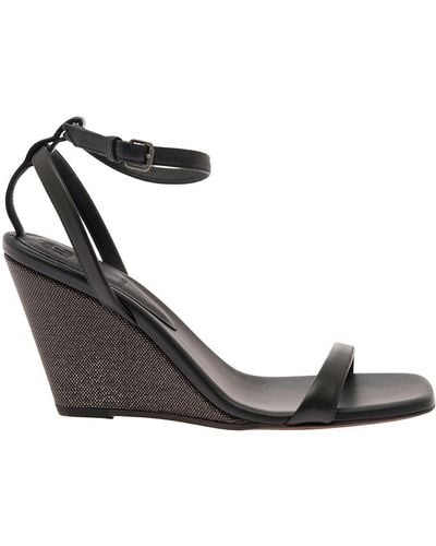 Brunello Cucinelli Wedge Sandals With Monile Detail - Black