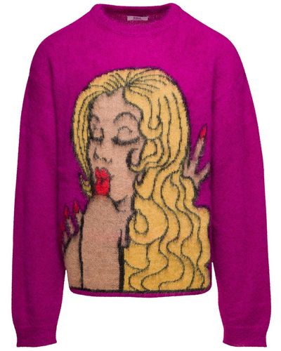 ERL Kiss Mohair Intarsia Sweater Knit - Pink