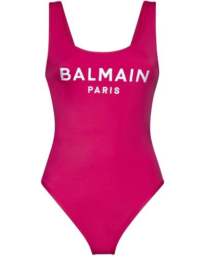Balmain Logo One Piece Swimsuit - Pink