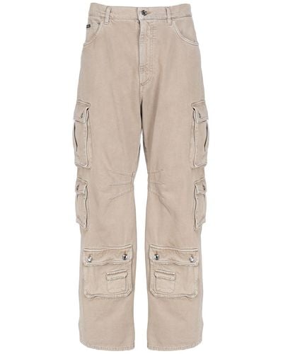 Dolce & Gabbana Multi-pocket Cargo Jeans In Stretch Denim - Natural