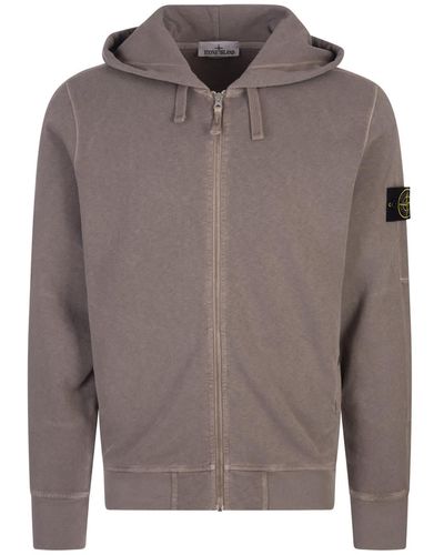 Stone Island Dove Zip-up Hoodie With Old Treatment - Grey