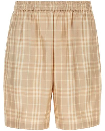Burberry Embroidered Twill Bermuda Shorts - Natural