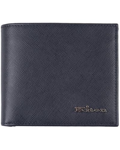 Kiton Leather Wallet With Logo - Blue